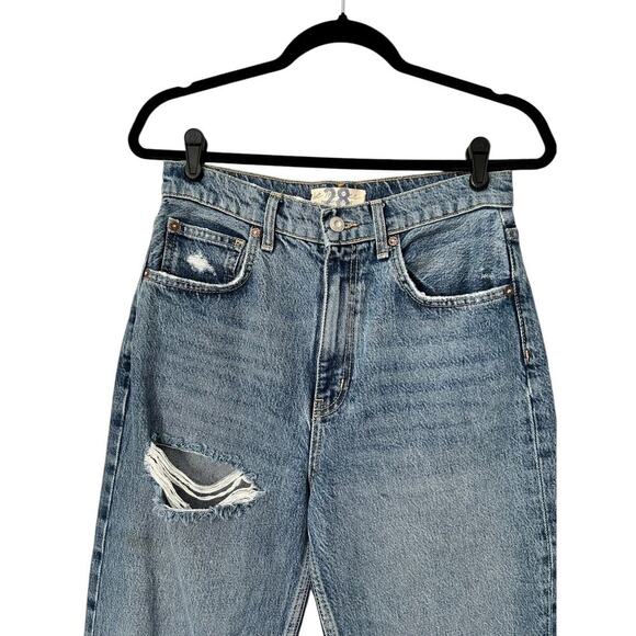 We The Free Jeans Womens 28 High Rise Destroyed Raw Hem Straight Crop Light Wash - Picture 2 of 12